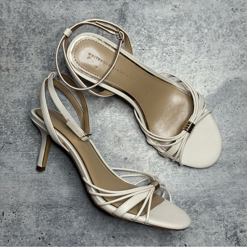 WHBM Gold Detail Strappy Leather Sandal 8.5
